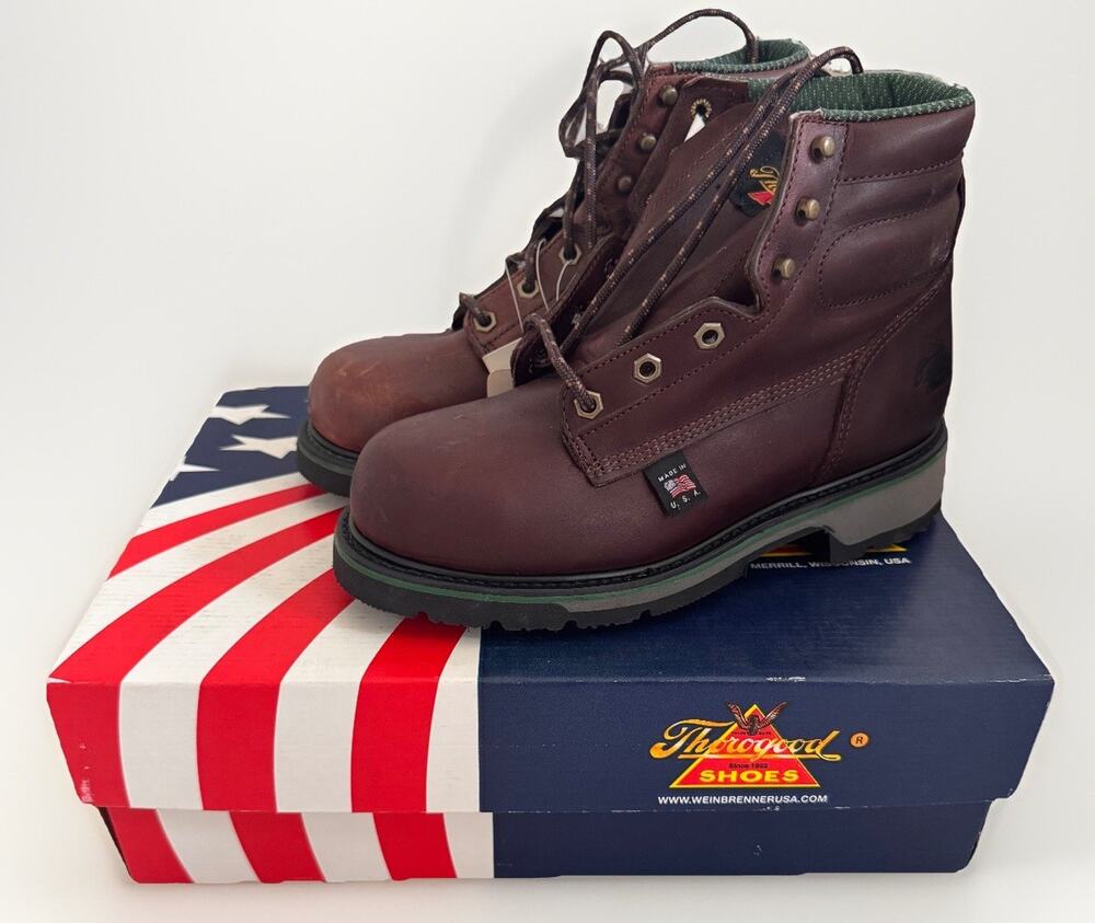 Thorogood Men’s American Heritage 804-4711 Size 7 Steel Toe Work Boots USA Brown